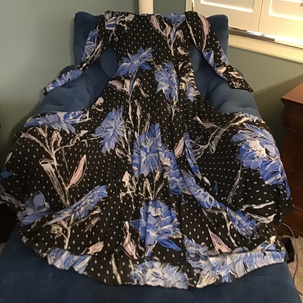 Free People Maxi Dress Blue and Black Floral - Picture 8 of 10